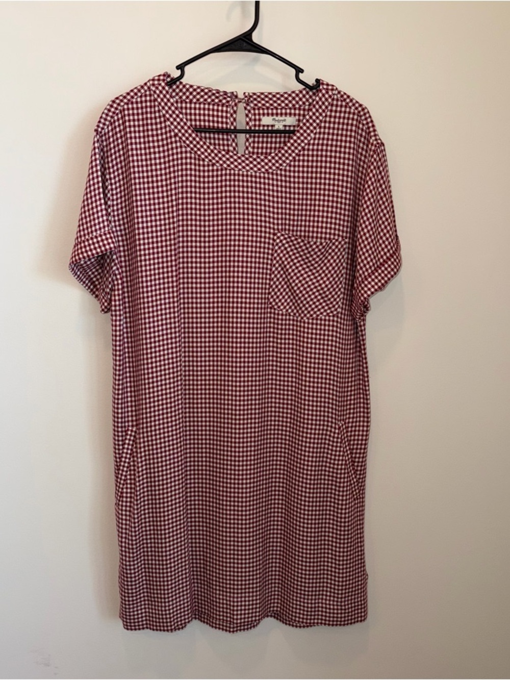 Madewell Gingham Filmscore Dress Women's Large Red White Check Pocket Patriotic